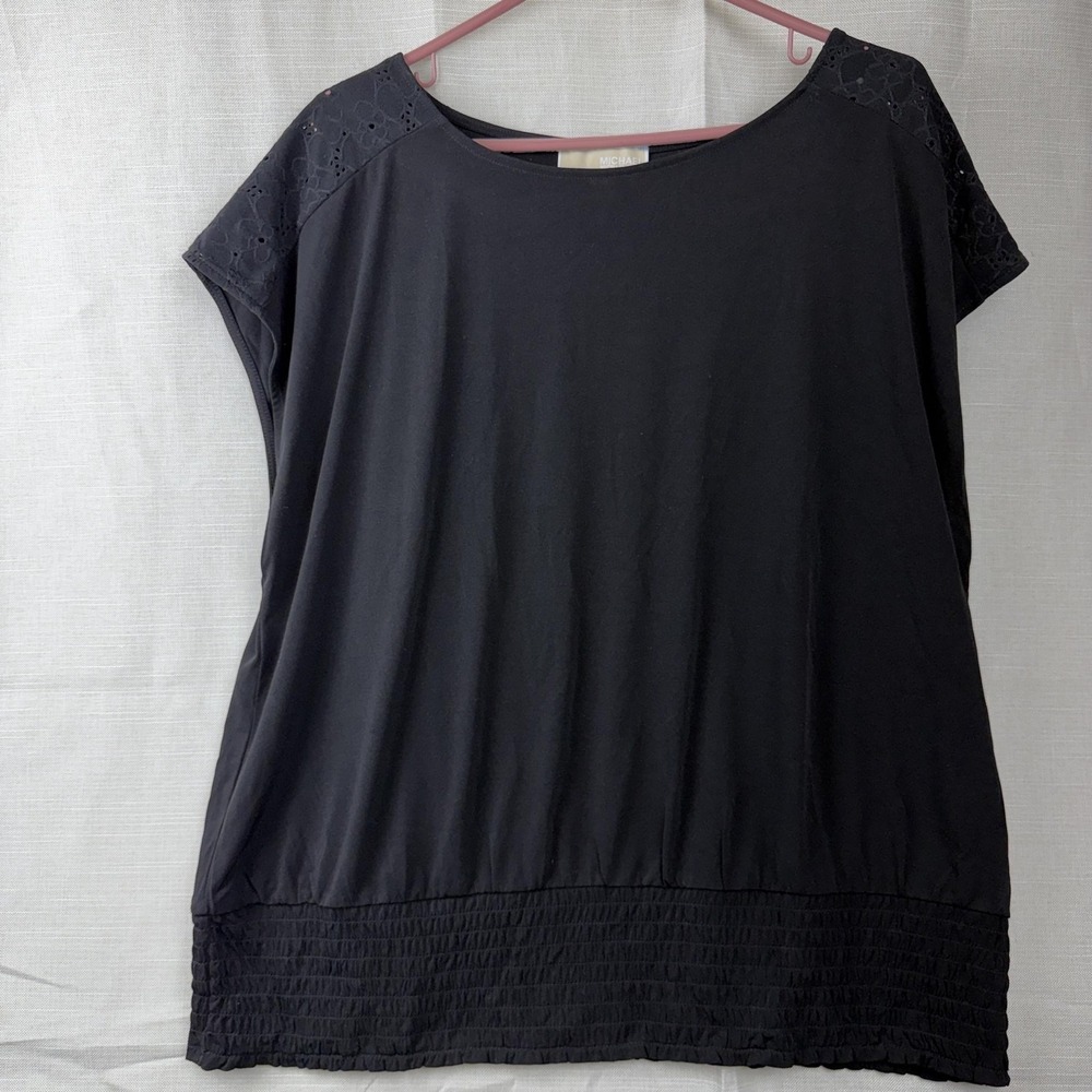 Michael Michael‎ Kors Blouse Womens 2X Black Lace Shoulder Cap Sleeve Tunic Top